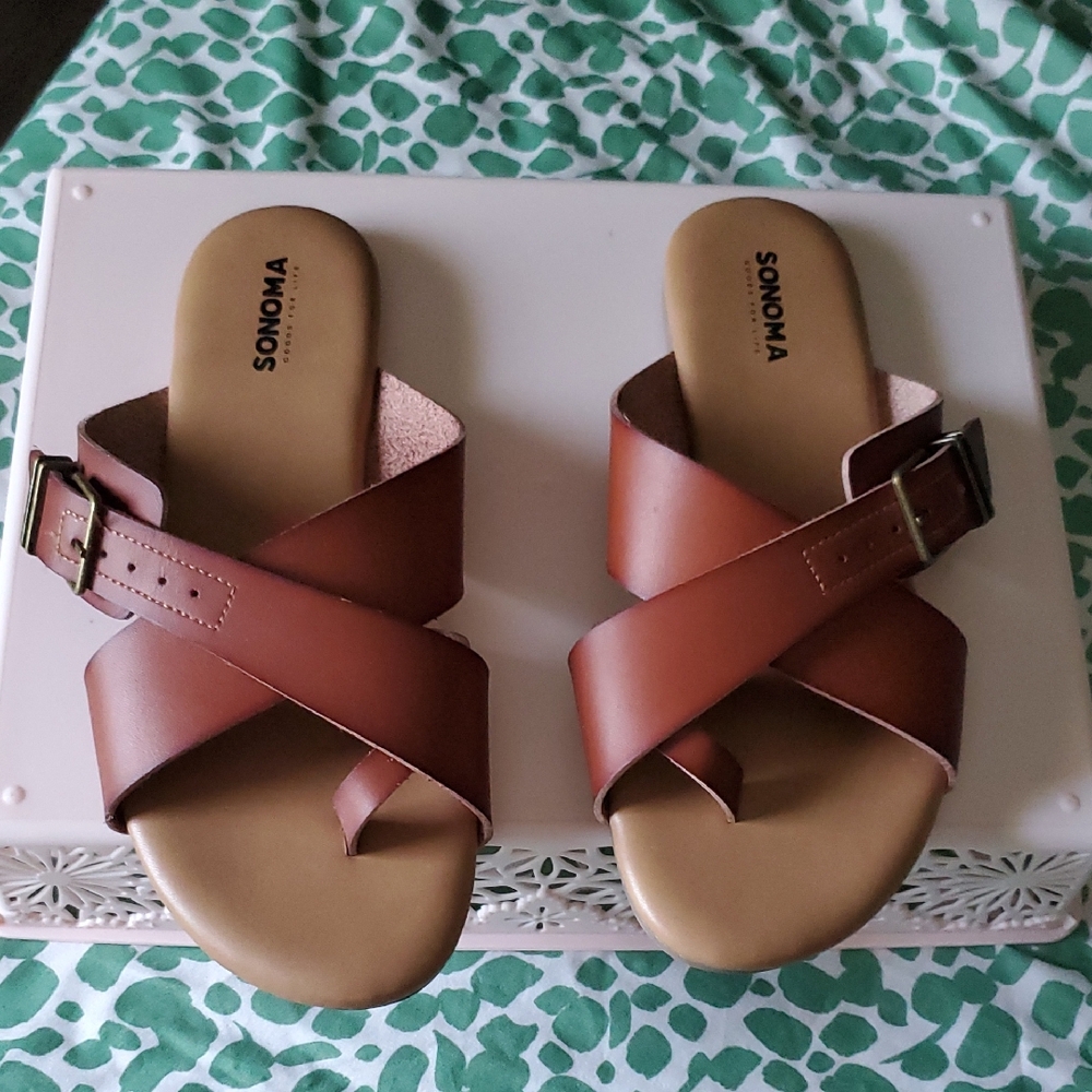 SONOMA Brown Crisscross Buckle Slide Sandals